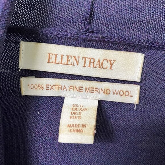 Ellen Tracy Cardigan Womens S Extra Fine Merino Wool Purple Waterfall Open Front - Picture 2 of 8